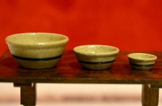 Miniature Mixing Bowls Dollhouse 1:12 Stoneware Artist Jane Graber 1987