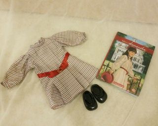 American Girl Doll Samantha Meet Outfit Dress Black Shoes And Book Euc