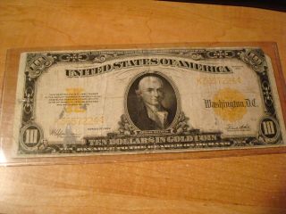 1922 $10 Ten Dollars Gold Certificate Currency Note 10.  00