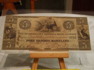 1833 $5 Susquehanna Bridge &bank Co,  Port Deposit,  Md.  V/f,  Great Eye Appeal