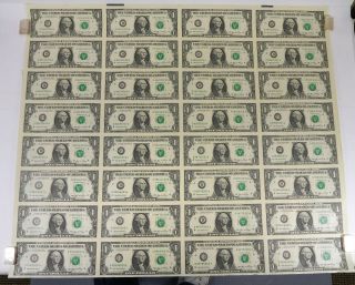 2006 $1 Federal Reserve Bank Treasury Dept.  Uncut Sheet - 32 Notes