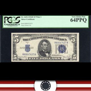 1934 - D $5 Silver Certificate Wide I Pcgs 64 Ppq Fr 1654wi R80647437a