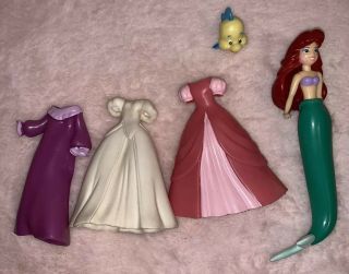 Polly Pocket Disney Little Mermaid Princess Ariel With Tail 3 Outfits & Flounder