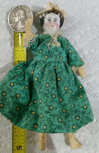 Antique German?? Bisque China Head Doll Miniature Dollhouse Victorian Dressed