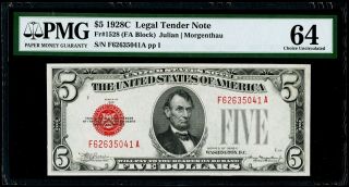 $5 1928c Legal Tender Note Fr 1528 Pmg 64 Choice Uncirculated