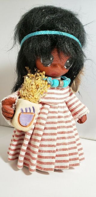 Vintage Lil ' Luv Paper Mache Doll PIMA Handmade Native American BIG EYE DOLL 7: 3