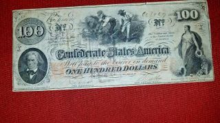 1862 T - 41 $100 Confederate Currency " Hoers Note " Csa Watermark Crispy