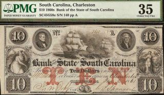 1861 $10 Dollar South Carolina Bank Note Large Currency Old Paper Money Pmg 35