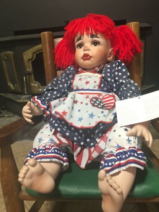 God Bless America Clown Porcelain Doll Raggedy Ann Artist Kelly Rubert