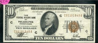 Us Paper Money 1929 $10 Philadelphia National Banknote