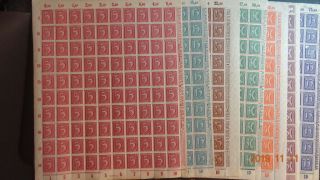Germany 1921 - 1922 Inflation Era Sc 161,  163 - 167,  170 Mnh Sheets Of 100 $750,