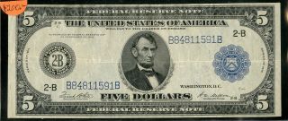 Us Paper Money 1914 $5 Federal Reserve Note
