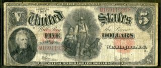 Us Paper Money 1907 $5 Legal Tender Note Red Seal