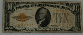 1928 $10,  Gold Certificate,  Small Note,  Woods And Mellon Fine