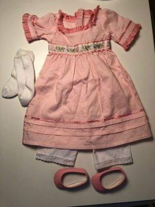 American Girl Doll Caroline Meet Dress Pink Shoes White Pantalettes Stockings