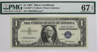 1957 $1 Silver Certificate Star Note Fr.  1619 Pmg 67 Gem Unc Epq (668a)