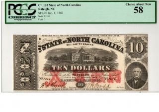 1863 $10 State Of North Carolina Raleigh Obsolete Bn Nccr - 122 Pcgs 58 19 - C449