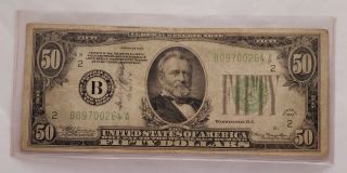 1934 Series Us $50 Fifty Dollar Bill Green Seal Federal Reserve Note York
