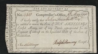 May6,  1790 5 Shillings Connecticut Colonial Interest Note " Worthless Continental "