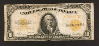 1922 Us $10 Ten Dollars Gold Coin Certificate Currency Large Note