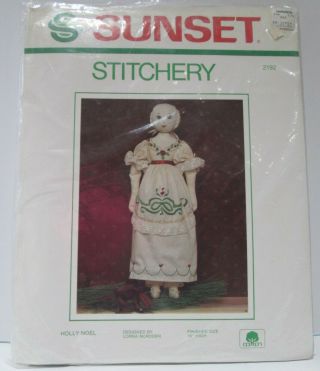 Vintage Sunset Stitchery Kit 2192 19 Inch Holly Noel Doll Scandinavian Christmas