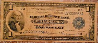 1918 One Dollar National Currency Federal Reserve Bank Of Philadelphia