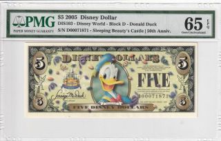 2005 Disney Dollar $5 Block D - Donald Duck Pmg 65 Epq Gem Unc