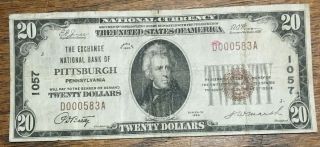 1929 $20 Brown Seal - The Exchange National Bank Of Pittsburgh Pennsylvania