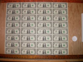 2003 Uncut Sheet 1 Dollar Bills,  Bureau Of Engraving,  32 Crisp Notes