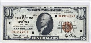 1929 $10 York Ny Federal Reserve Bank Note Frn Brown National ( )