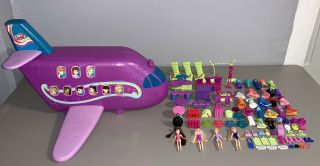 Polly Pocket Polly - Tastic Jumbo Jet Playset W/dolls Clothes Furniture Airplane