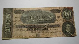 $10 1864 Richmond Virginia Va Confederate Currency Bank Note Bill T68 Vf Civil