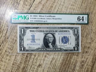 Series 1934 $1 Silver Certificate " Funny Back " Pmg 64 Epq [aa Block] Fr1606