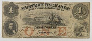1855 $1 Western Exchange Omaha City Nebraska Obsolete Currency Banknote (002)