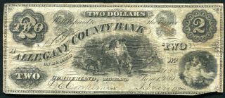 1861 $2 Allegany County Bank Cumberland,  Md Obsolete Banknote