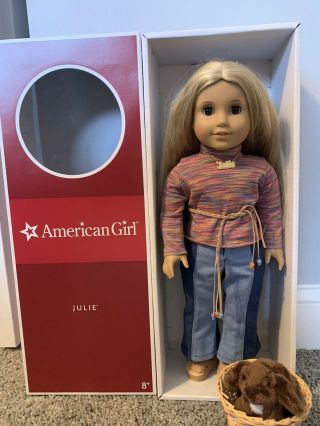 American Girl Doll Julie Albright 18 " Doll In Partial Meet Outfit With Bunny.
