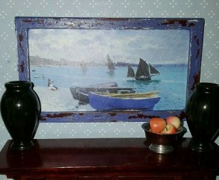 Dollhouse Miniature Framed Print Of Claude Monet Painting,  2 1/2 " X 4 1/4 "