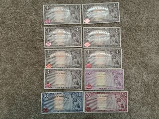 Norfed American Liberty Currency $20,  $10,  $5,  Sequential $1 Notes Uncirculated