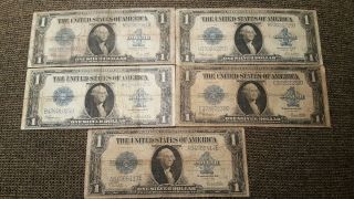 5 1923 Blue Seal $1 Silver Certificates Large Notes (e52)