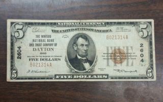 1929 $5.  00 The Winters National Bank Of Dayton Ohio Note
