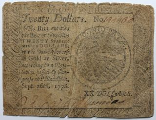 September 26,  1778 Continental Currency $20,  Fr.  Cc - 82,  Vg - F