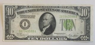 1928 B $10 " Light Green Seal " Woods/mellon Banknote