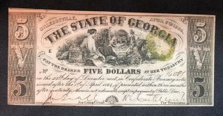 Uncirculated 1864 State Of Georgia 5 Dollar Banknote Civil War Currency Note