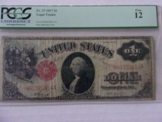 FR 37 1917 $1 one dollar United States Legal Tender PCGS 12 FINE SAWHORSE 3