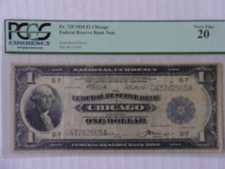 Fr 729 1918 $1 Federal Reserve Bank Note Chicago Spread Eagle Pcgs 20 Very Fine
