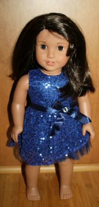 18 " American Girl Doll Pink Streak In Brown Hair & Eyes Blue Dress Luciana Vega