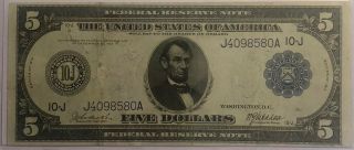 1914 $5 Federal Reserve Bank Note Burke/mcadoo