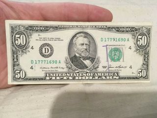 1985 $50 Fifty Dollar Bill Print Error.