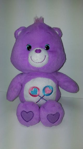 Care Bears 2012 Stuffed Animal 13 " Plush Share Bear Purple Hearts Lollipops