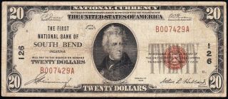 1929 $20 First NB of SOUTH BEND,  IN National Banknote B007429A 2